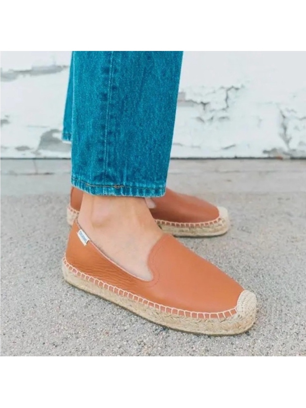 Soludos Leather Espadrille Slip-Ons in Cognac Tan